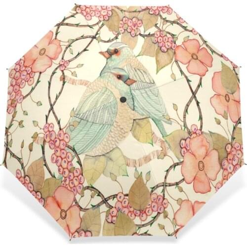 New Arrival Beautiful Girl Bird Flower Art Umbrella Women Fashion Watercolor Bird Umbrella Female Yellow Umbrella Creative Gift