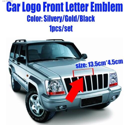 1pcs 13.5cm x 4.5cm Car Logo Front Hood Head Emblem Bonnet Badge Covers Letter Sivlery/gold/black for Cherokee Liberty Rubicon
