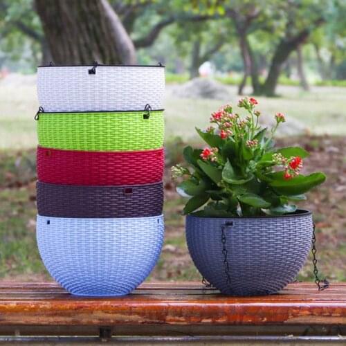 1PC New Thick Hanging Basket Imitation Rattan Flower Pot Plastic Round Resin Hanging Basket Garden Planter For Indoor Outdoor
