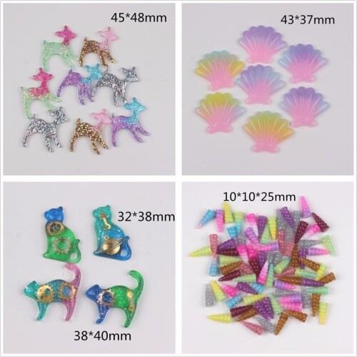 10pcs/lot flatback resin deer shell cat unicorn horn mix colors resin cabochons