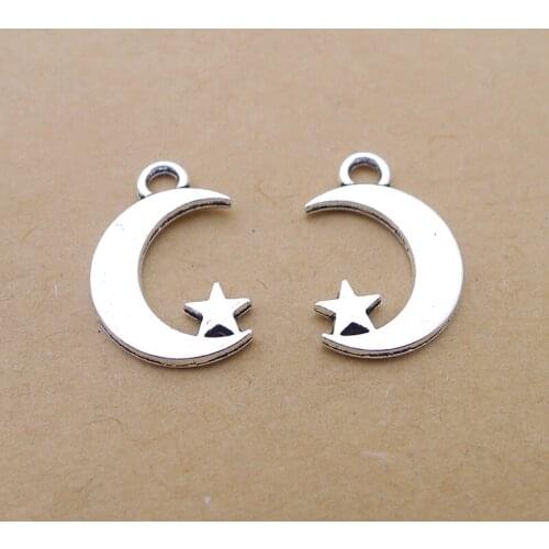 20Pcs 17X11mm Moon and Stars Charms Antique Silver Color Tone Jewelry Findings DIY Metal Earring Handmade Making Supplies