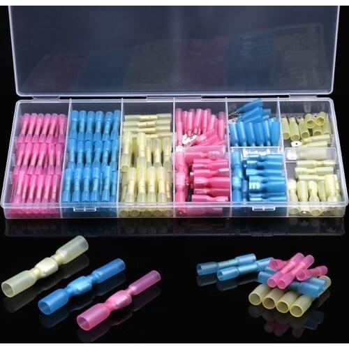 200PCS Assortment Insulated Heat Shrink Red Blue Yellow Spade Electrical Butt Crimp Terminal Connector Kit with Plastic Box
