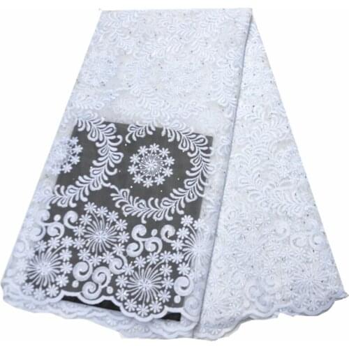 2020 new white african fabric french 5yards lace fabric with stones piece nigerian african lace fabric 2019 high quality lace