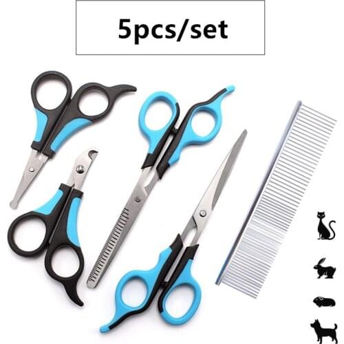 5pcs/set Pet Gromming Scissors set for Small Dog Cat Hair Straight Thinning Shears Scissors Nail Clipper Pet Gromming Tools Kit