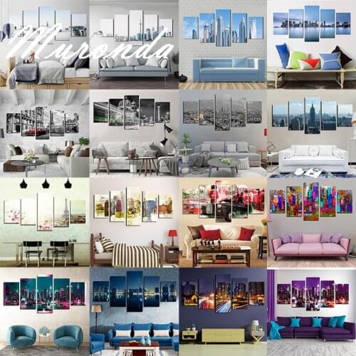 5 Pieces Wall Art Canvas Painting Tower Skyline City Landscape Poster Bedroom Decoration For Pictures Modular Framework