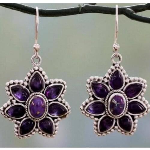 8Seasons Vintage Metal Drop Earring Openwork Pattern Moonlight Gem stone Earrings Wedding Jewelry For Women,1 Pair