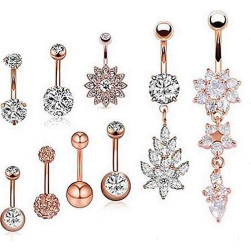 9 pcs/set Steel Belly Button Piercings Sexy Navel Piercing Belly Button Rings Ear Piercings Body Jewelry rose gold