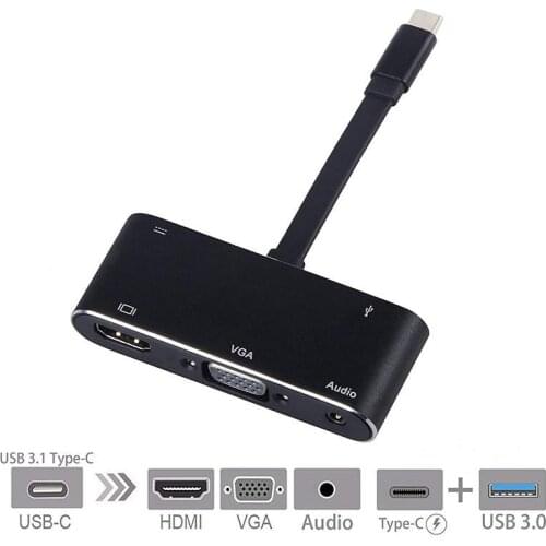 5 in 1 USB C to HDMI Adapter 4K Type-C to HDMI/VGA/Audio/USB 3.0 Port+USB C Port(PD) Converter