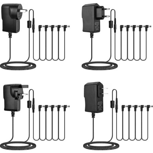 M5TC Pedal Power Supply Adapter 9V DC 850mA Tip Negative Daisy Chain Cables for Guitar Effect Pedals with 5 Way Daisy