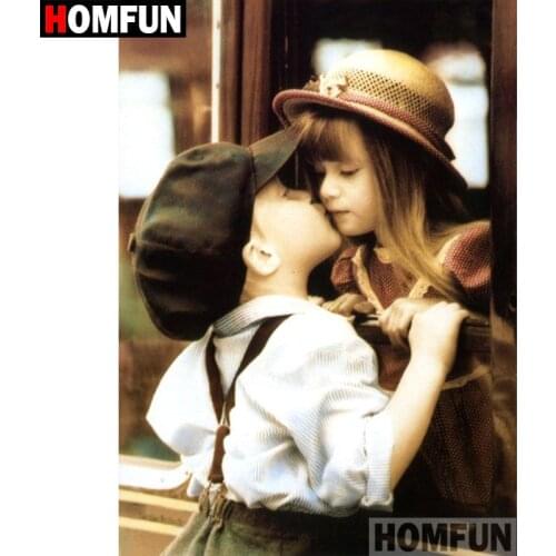 HOMFUN 5D DIY Diamond Painting Full Square/Round Drill "Child couple" Embroidery Cross Stitch gift Home Decor Gift A09415
