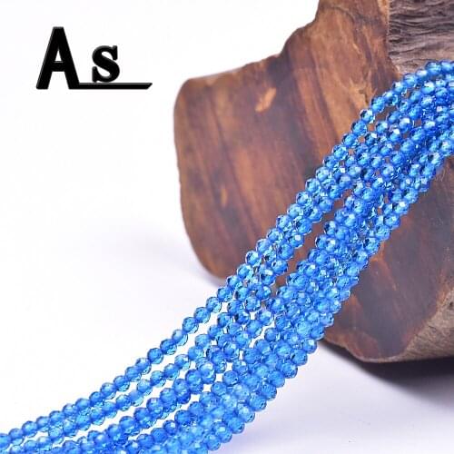 Asingeloo 2mm Natural Faceted Sea Blue Crystal Beads For Jewelry Making Bracelet Round Stone Loose Strand 15.5" Wholesale