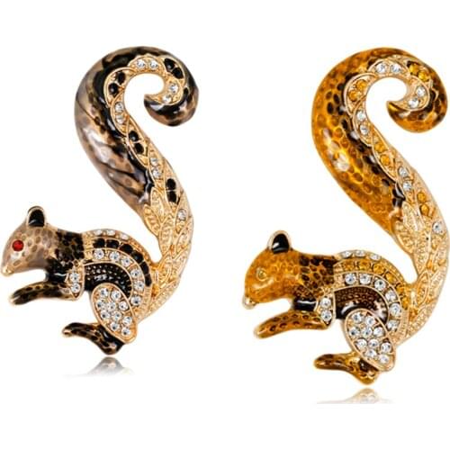 Austrian Crystals Squirrel Brooch Simulated Pearl squirrel hard enamel lapel pin broach