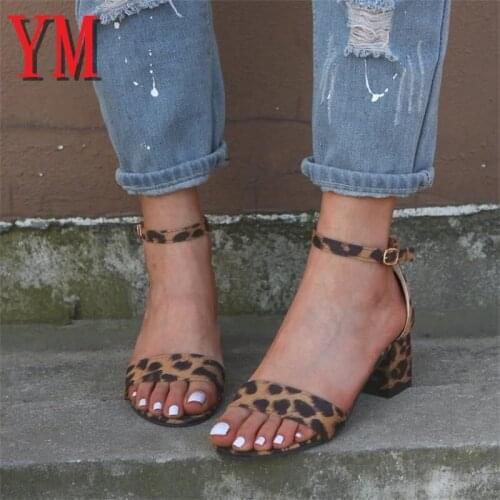 Leopard Women Pumps Sandals Summer Open Toe High Heels Low Block Heel Shoes Gladiator Ankle Strap High Gladiator Sandals Wedges