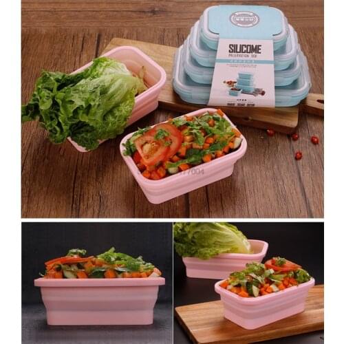 DHL 20set 3/4pcs/set Silicone Collapsible Lunch Box Food Storage Container BPA Free Microwavable Rectangle Outdoor Box