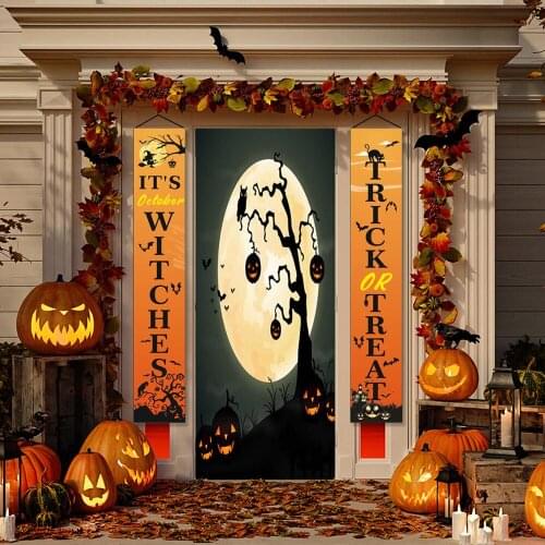 FENGRISE Halloween Door Couplet Its October Witches Halloween Decoration For Home Trick Or Treat Horror Party Supplies