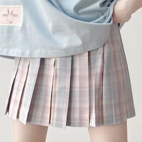 JK uniform plaid skirt Japanese preppy style sweet and cute high waist A-line skirt female Harajuku Kawaii summer mini skirt