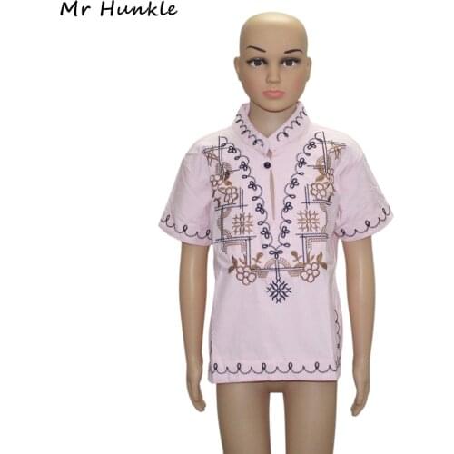 Mr Hunkle Dashiiki T-shirt Embroidery Traditional African Clothing for Boys and Girls