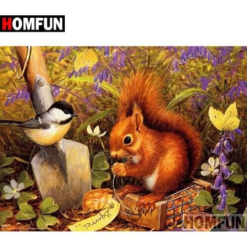HOMFUN 5D DIY Diamond Painting Full Square/Round Drill "Squirrel bird" 3D Embroidery Cross Stitch gift Home Decor A01513