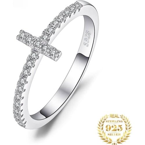 JewelryPalace Cross Sideway Anniversary Cubic Zirconia Rings 925 Sterling Silver Rings for Women Silver 925 Jewelry Fine Jewelry