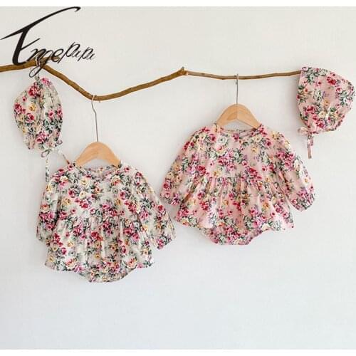 Engepapa Spring Autumn Toddler Baby Girl Flower Romper+Hat Cotton Long Sleeve Newborn Baby Girls Jumpsuit Baby Girls Clothes