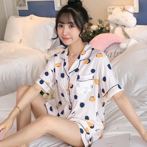 2 Piece Thin Soft Summer Cotton Pajamas For Women 2021 Cute Viscose Homewear Short Sleeve Sleepwear Female Pajama Shorts Suit