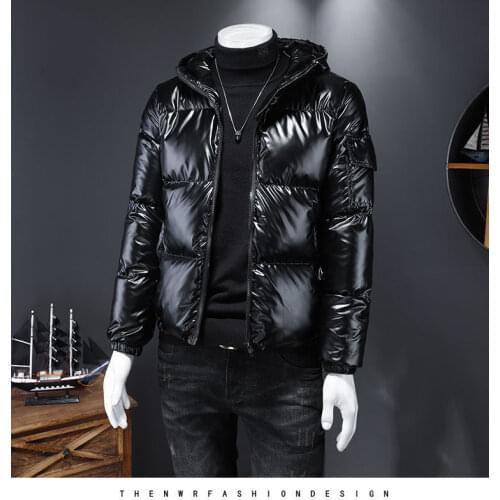 2021 Winter Men Clothing New Bright Cotton-Padded Jacket Short Coat Thick Silver