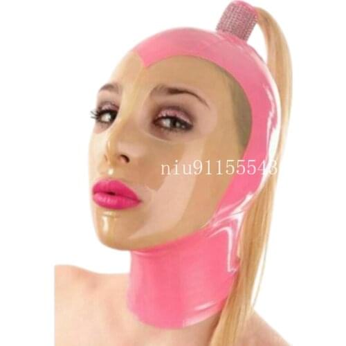 Latex Mask Rubber Unisex Hood with Wig Rubber Fetish Mask Braid Wigs Latex Headgear Sexy Cosplay Accessaries