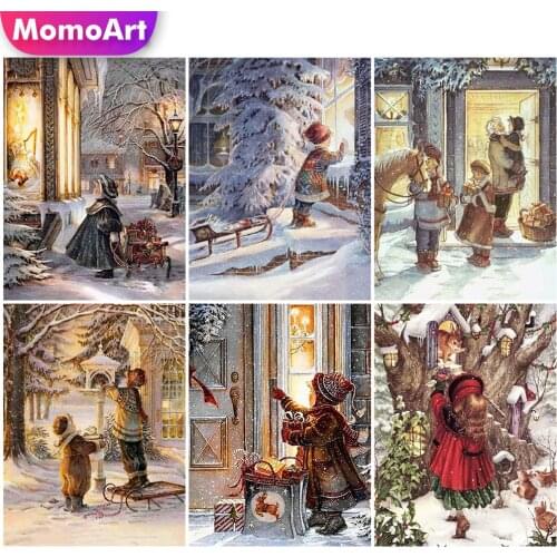 MomoArt Diamond Embroidery Child Diamond Painting Landscape Full Drill Square Mosaic Winter Needlework Beaded Handmade Gift