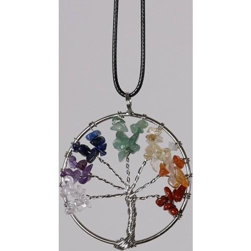 Wisdom Tree Necklaces Chakra Opal Beaded Natural Stone Pendant Necklace Leather Chains Christmas Gifts