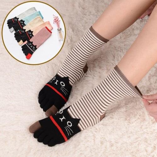 Fashion Lady Women Girls Cartoon Cat Toe Socks Five Finger Cotton Funny Socks Hot Sale Business Casual Europe Wild Sock