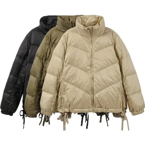 2021 new style tassel down jacket womens short lace-up fashion loose shiny winter coat for daily wear, trendy style Comfortable