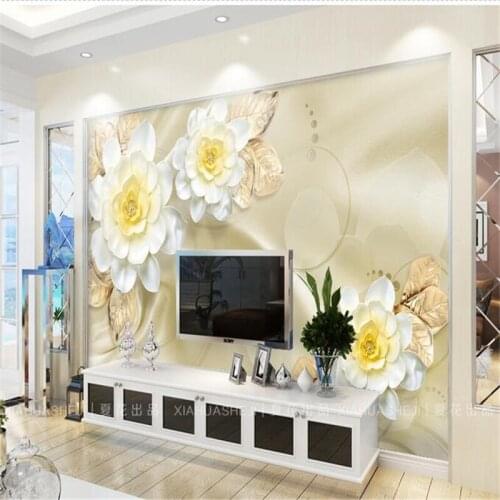 Beibehang White flowers silk modern art non-woven paper papel de parede 3d TV contracted large mural wall papers home decor