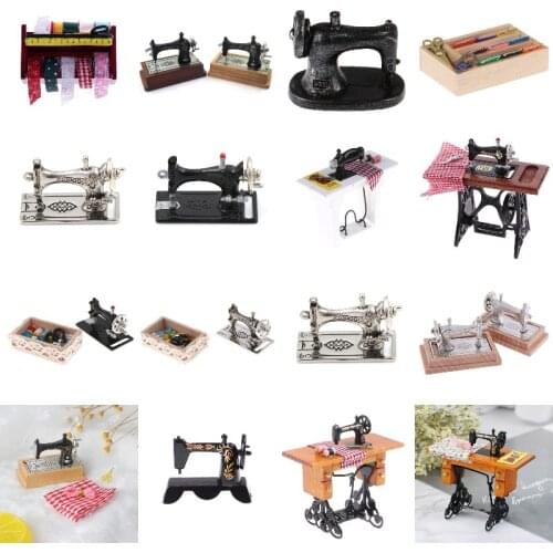 Hot 1:12 Mini Sewing Machine Sewing Scissors Simulation Home Furniture for Doll House Decoration Dollhouse Miniature Accessories