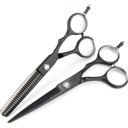 Professional jp 440c steel 5.5 '' black hair scissors cutting barber makas tools haircut thinning shears hairdresser scissors