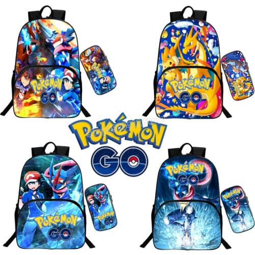 POKEMON Cartoon Pikachu Anime Printing Backpack Plus Pencil Case Set Childrens Polyester Schoolbag Girls and Boys Traval Bag