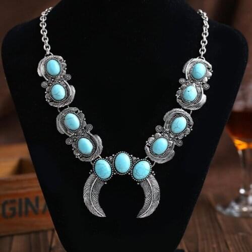 Silver Plated Alloy Stackable Green Turquoises Stone Pendant Link Chain Necklace Fashion Jewelry