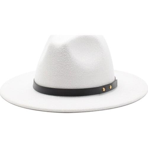 White black Wool Fedora Hat Felt Cap Wide Brim Ladies Trilby Chapeu Feminino Hat Women Men Jazz Church Godfather Sombrero Caps