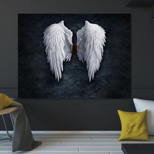 Nordic Style Modern White Angel Wings Picture Canvas Fashion Posters and Prints Abstract Wall Art Picture for Living Room Decor
