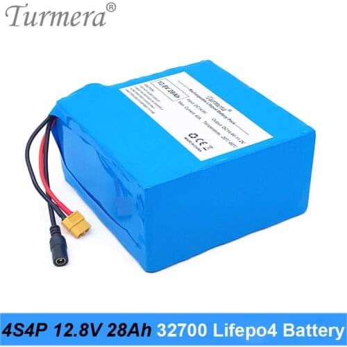 Turmera 12.8V 28Ah 4S4P 32700 Lifepo4 Battery with 4S 40A BMS Balanced for Electric Boat and Car Uninterrupted Power Supply 12V