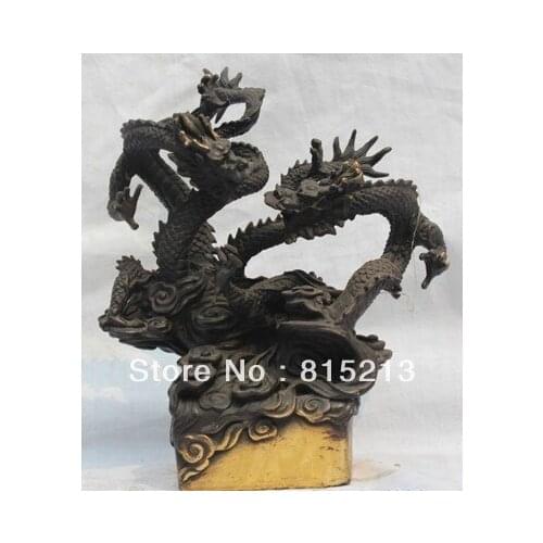 Wang 000196 Lucky China Home Decorate Fengshui Bronze Two Dragon Play Ball Statue