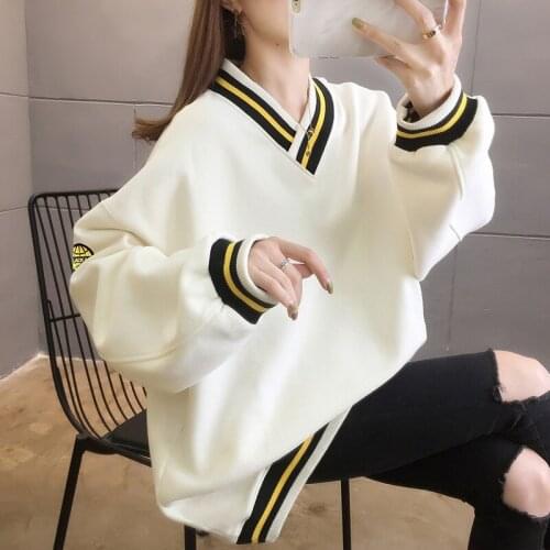 Womens Hooded Pullover Printing Loose Color Matching Ladies Long-sleeved T-shirt Tide Spring Autumn Plus Velvet Thick Sweater