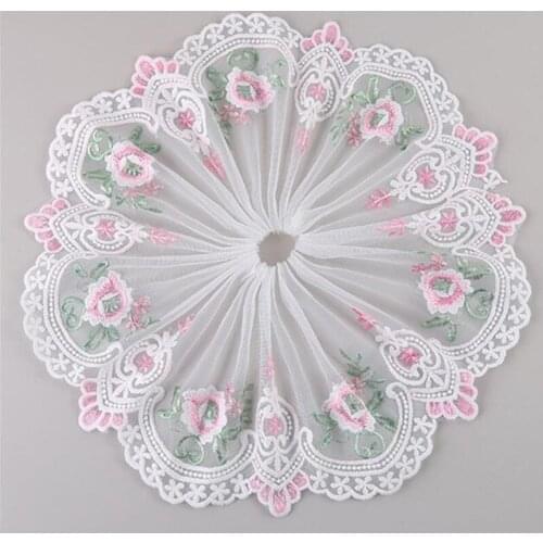 30Yards Good Quality Three-color stereotyped yarn peony flowers embroidered lace fabric Trims curtains skirt clothing accessori