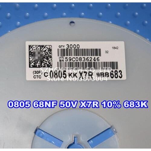 3000Pcs 0805 68NF 50V X7R 10% 683K CC0805KKX7R9BB683 New and origianl