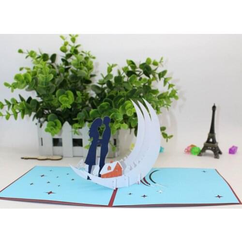 3D Laser Cut Handmade Moonlight Sweet Lover Paper Invitation Greeting Cards PostCard Valentines Day Girlfriend Boyfriend Gift