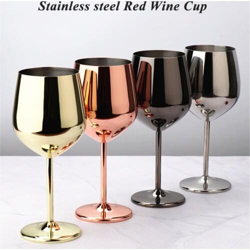 6PCS Goblet Stainless Steel Red Wine Glass Cup Drop-Resistant 200/500ML Wine Juice Drinker Mug Champagne Cocktail Glass 4/2/1PCS