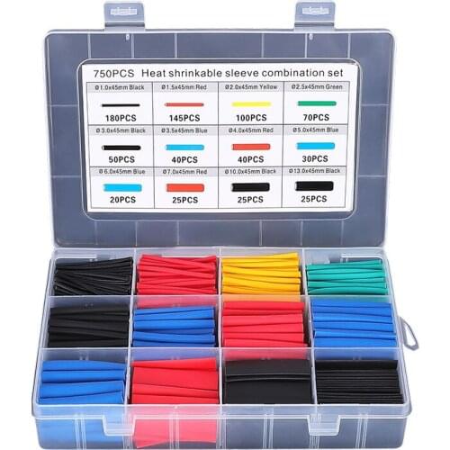 750pcs Heat Shrink Tubing Insulation Shrinkable Tubes Assortment Electronic Polyolefin Wire Cable Sleeve Kit Heat Shrink Tubes