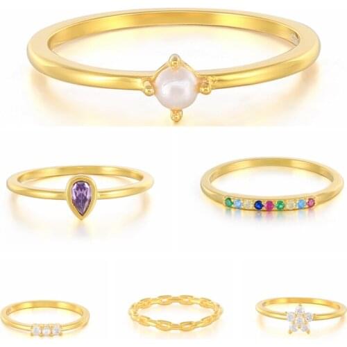 CANNER Womens Ring 925 Sterling Silver Finger Rings For Women Minimalist Thin Circle Gem Rings Jewelry Carving S925 Anillos