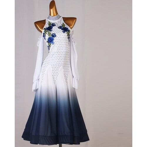 Big Wing Green Ballroom Dance Competition Dress With Rhinestones Waltz Dress Social Dance Dress Rumba Dance Costumes Ball Gown