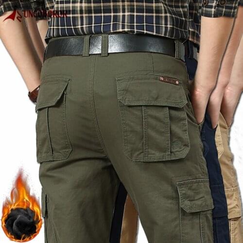 Winter Cargo Pants Men Thick Warm Casual Cotton Fleece Trousers Overalls Autumn Multi Pockets Military Tactical Straight Pants