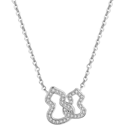 LBL2 S925 Sterling Silver Double Circle Gourd Necklace Simple Fashion Rose Gold Clavicle Chain Niche Hollow Zircon Pendant